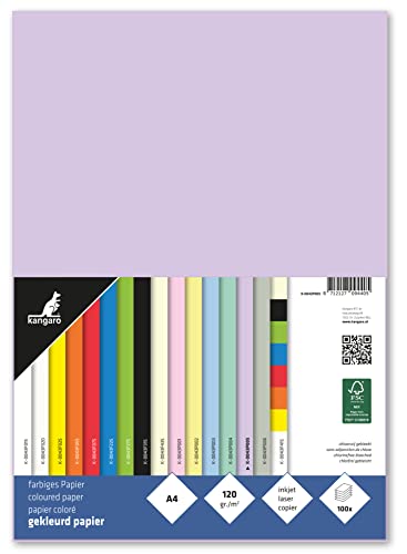 Kangaro - Tonpapier Pastell Lilla DIN A4-120g/m² FSC mix – 100 pack - Briefpapier Bastelpapier DIY von Kangaro