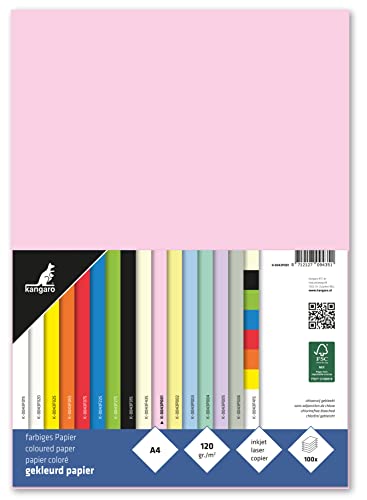 Kangaro - Tonpapier Pastell Rosa DIN A4-120g/m² FSC mix – 100 pack - Briefpapier Bastelpapier DIY von Kangaro