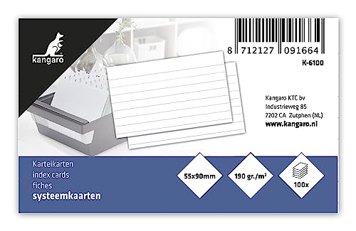 Karteikarten Kangaro 55x90mm liniert 190g Packung 100 blatt Karteikarten Kangaro 55x90mm liniert 190g Packung 100 blatt von Kangaro