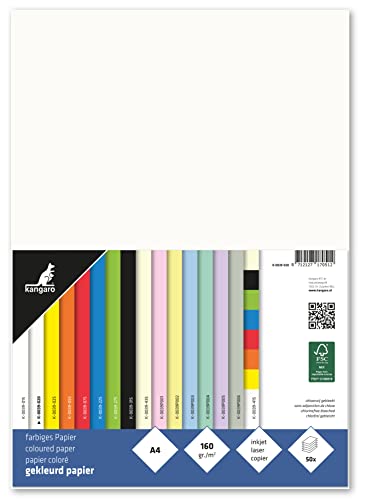 kangaro - Tonpapier Cremeweiß DIN A4-160g/m² FSC mix – 50 pack - Briefpapier Bastelpapier DIY, K-0039-020, 29.7x21x1 kangaro - Tonpapier Cremeweiß DIN A4-160g/m² FSC mix – 50 pack - Briefpapier Bastelpapier DIY, K-0039-020, 29.7x21x1 von Kangaro