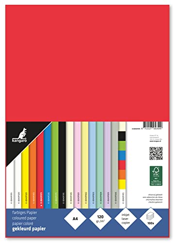 kangaro - Tonpapier Rot DIN A4-120g/m² FSC mix – 100 pack - Briefpapier Bastelpapier DIY K-0043F075 29.7x21x1.5 von Kangaro