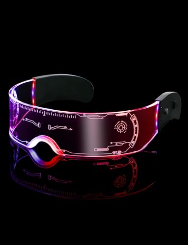 Kangtaixin Cyberpunk LED Brille – Leuchtende Partybrille mit 7 Farben & 4 Modi, Neon-Brille für Rave, Karneval, Halloween, Bar & Musikfestival – Coole LED-Brille für Festivals & Events von Kangtaixin