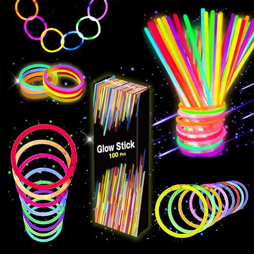 Kangtaixin Knicklichter Leuchtstäbe - 100 Stück Glow Sticks mit 100 Verbinder für Neon Party Kindergeburtstag Party Deko,Feuerwerk Party von Kangtaixin