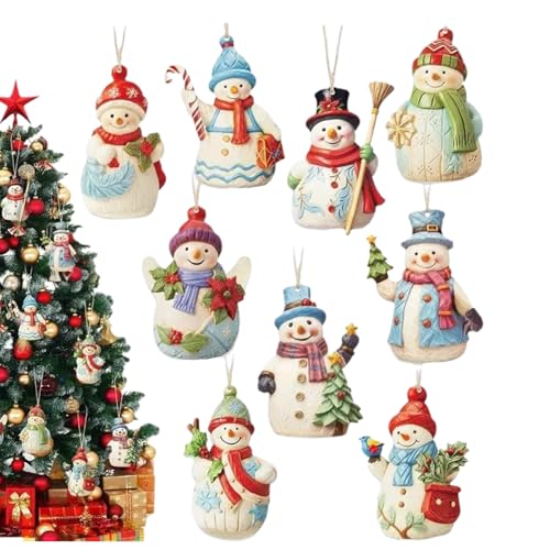 Kanoauo Schneemann Anhänger,Frosty Schneemann Holzornamente | 9-teilige Holzfiguren Anhänger Sammlerstück für Küche Garten Wand Fenster Terrasse Zuhause Outdoor Weihnachtsbaum von Kanoauo