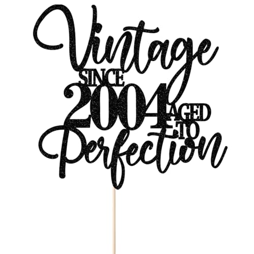 Kaoenla Tortenaufsatz mit Aufschrift "Vintage Since 2004 Aged To Perfection", glitzernd, Schwarz von Kaoenla