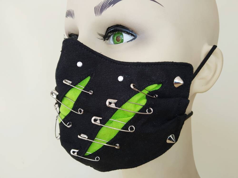 Greenhell Gesichtsmaske & Filterhülle, Waschbar, 2 Verschlüsse, 3 Schichten, Größen, Punk Maske, Gothic Visual Kei, Emo Manga von Kaoshee