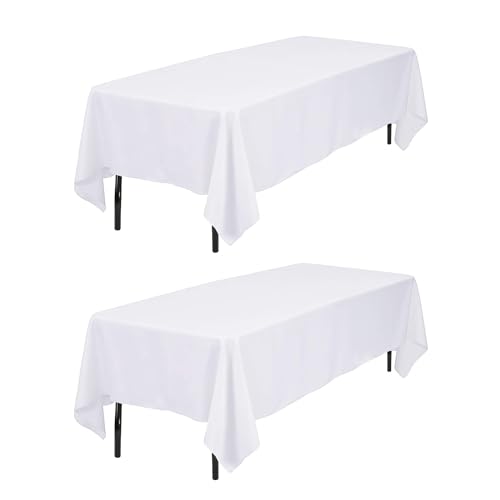 Kapwall 2 Pack Weiße Tischdecke, 152 x 213 cm, Polyester, rechteckig, waschbar, Flecken- und knitterfrei, ideal für Hochzeit, Restaurant, Party, Bankett, Dekoration. Kapwall 2 Pack Weiße Tischdecke, 152 x 213 cm, Polyester, rechteckig, waschbar, Flecken- und knitterfrei, ideal für Hochzeit, Restaurant, Party, Bankett, Dekoration. von Kapwall