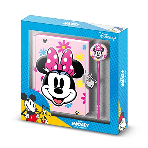 Minnie Maus Floral-Geschenkbox mit Vorhängeschloss-Kalender und Fashion-Kugelschreiber, Rosa von Karactermania