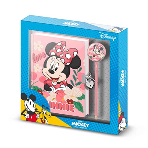 Minnie Maus Garden-Geschenkbox mit Vorhängeschloss-Kalender und Fashion-Kugelschreiber, Rosa von Karactermania