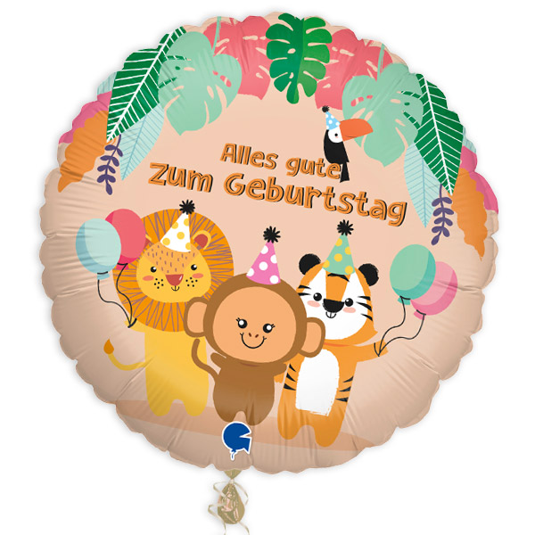 Folienballon Alles Gute zum Geburtstag mit Dschungeltier-Motiv, Ø 35cm von Karaloon GmbH