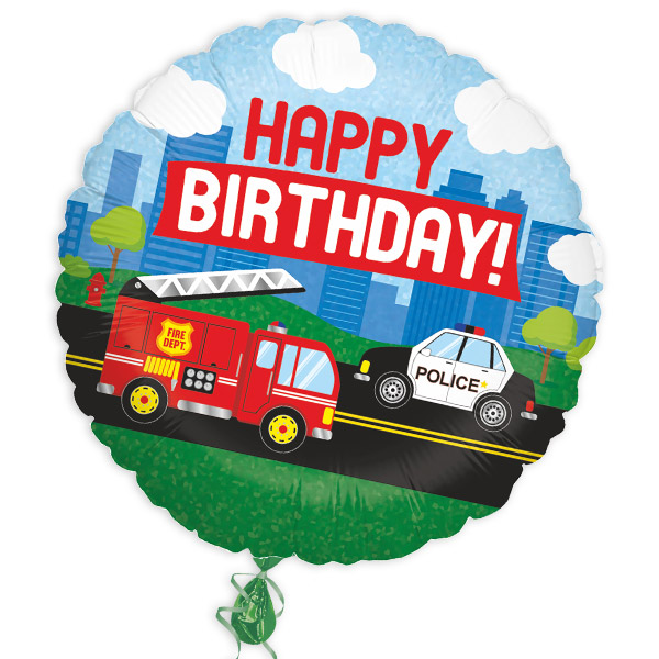 Folienballon Happy Birthday Feuerwehr & Polizei, Ø 35cm von Karaloon GmbH