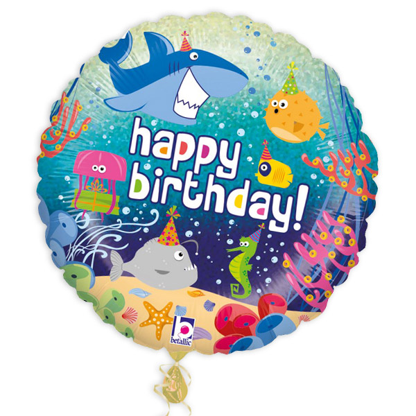 Folienballon Happy Birthday Meerestiere, Ø 35cm von Karaloon GmbH