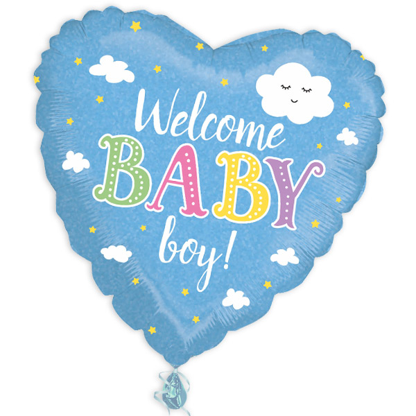 Folienballon in Herzform, Welcome Baby Boy, 38cm x 39cm von Karaloon GmbH