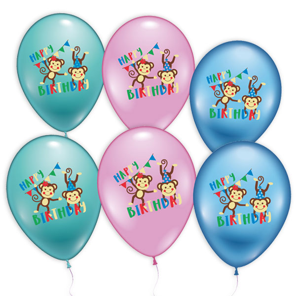 Happy Birthday Latexballons mit Affenmotiv im 6er Pack, 28-30cm von Karaloon GmbH