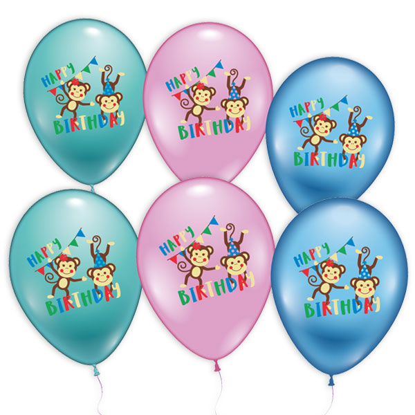 Happy Birthday Latexballons mit Affenmotiv im 6er Pack, 28-30cm Happy Birthday Latexballons mit Affenmotiv im 6er Pack, 28-30cm von Karaloon GmbH
