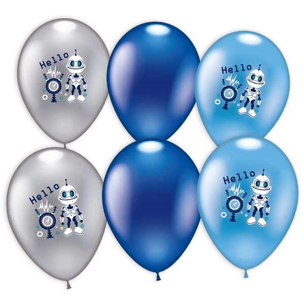 Roboter Latexballons im 6er Pack, 28-30cm von Karaloon GmbH