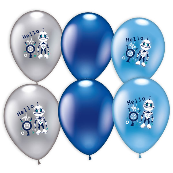 Roboter Latexballons im 6er Pack, 28-30cm Roboter Latexballons im 6er Pack, 28-30cm