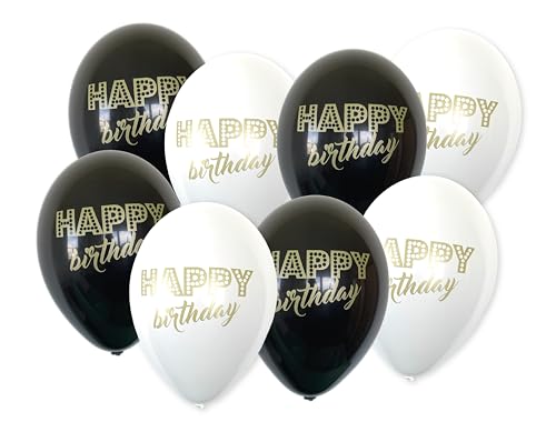 30 Luftballons je 15x black & white berduckt mit Happy Birthday, 28-30 cm/11 inch von Karaloon