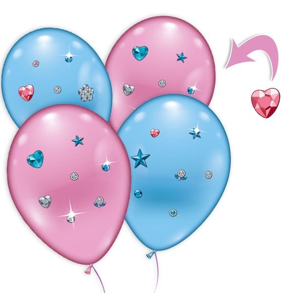 4 Luftballons mit Strass-Steinchen, pink + blau, Ø 23-25cm von Karaloon