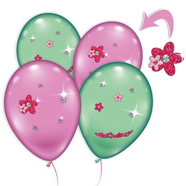 4 Luftballons mit Strass-Steinchen, pink + grün, Ø 23-25cm von Karaloon