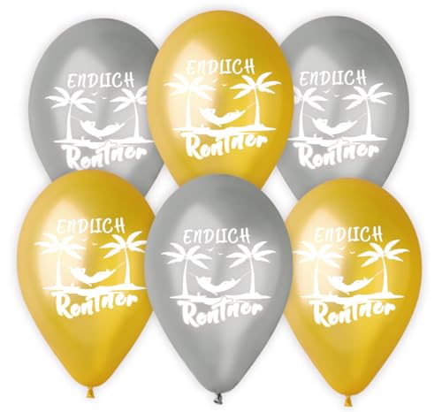 6 Luftballons je 3x gold & silber bedruckt mit Endlich Rentner, 28-30 cm/11 inch von Karaloon