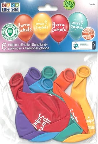 6 Luftballons bunt sortiert bedruckt Endlich Schukind und Hurra Schule, 28-30 cm/11 inch von Karaloon