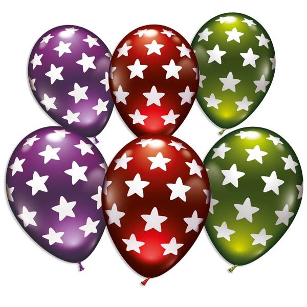 Bunte Ballons mit weißen Sternen, im 6er Pack von Karaloon