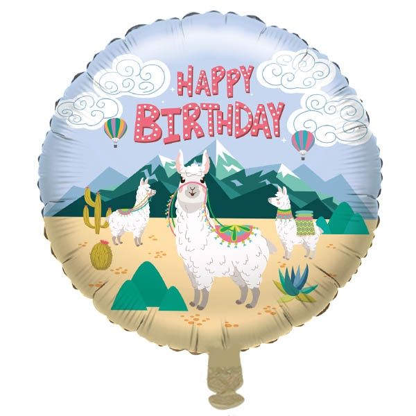 Folienballon "Happy Birthday" mit Motiv niedliche Lamas, 1 Stück von Karaloon