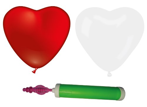 Karaloon-BBS G06099-50 - Herzballons Set mit Doppelhubpumpe Space, Durchmesser: 30 cm, 50 Stück, rot/weiß von Karaloon