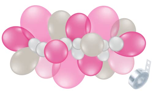 Karaloon 20055 Luftballon Girlande Pink Birthday I Ballon Girlande bestehend aus 60 x Luftballons weiß & pink I 2,4 m I Mit Dekolochband & Anleitung von Karaloon