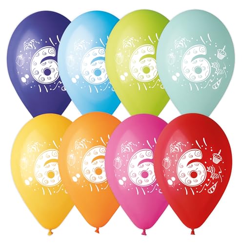 8 Luftballons bunt sortiert bedruckt mit 6, 23-25 cm / 10 inch von Karaloon