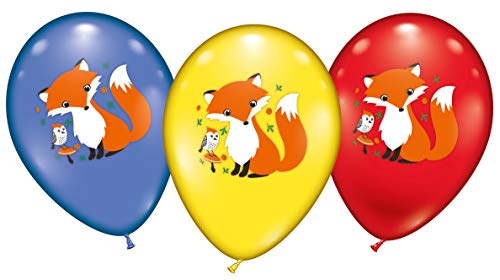 Karaloon 30085 Ballon Foxi 15 Stk. I 28-30 cm I Luftballons blau, rot, gelb I Helium Ballons mit lustigem Fuchsmotiv I Aus nachhaltigem Naturkautschuk von Karaloon