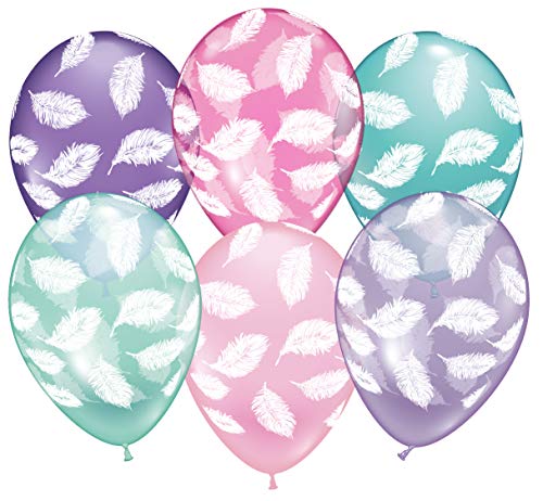 Karaloon 30099-18 Luftballons bunt 28 cm mit Feder Motiv I 18 Stk. I Luftballons Geburtstag & Partys I Helium Ballons aus nachhaltigem Naturkautschuk von Karaloon