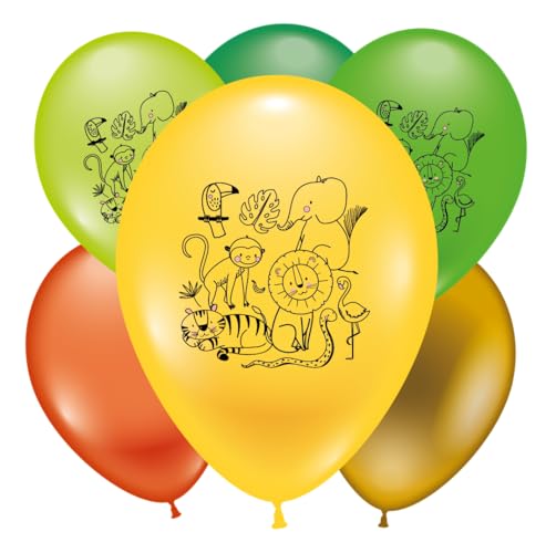 Karaloon 30108-30 Dschungelparty I 30 x Luftballons bunt mit Tieren I Helium Ballons 28-30cm I Luftballons Geburtstag & Mottoparty I Naturkautschuk von Karaloon