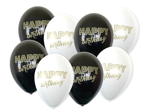 Karaloon 30109-30 Happy Birthday Ballon black & white I 30 x Luftballons Geburtstag 28-30 cm I Helium Luftballons schwarz weiß I Stilvoller Geburtstag von Karaloon