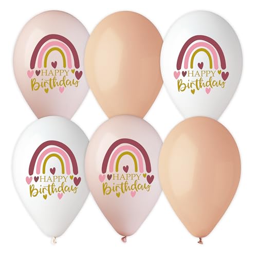 6 Luftballons teilweise bedruckt zum Thema Happy Birthday Boho, 28-30 cm/11 inch von Karaloon