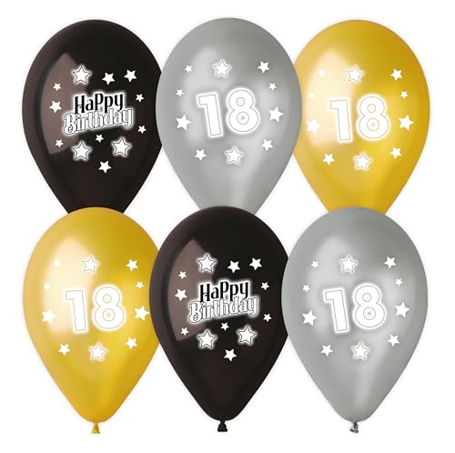 6 Ballons Happy Birthday "18" von Karaloon