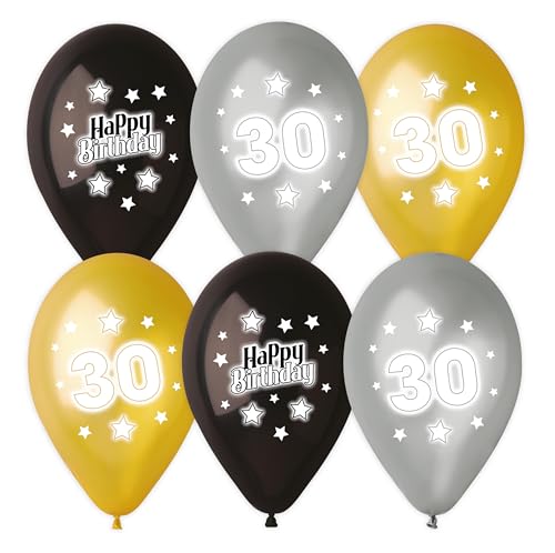 6 Luftballons bunt sortiert bedruckt Happy Birthday 30 Jahre, 28-30 cm/11 inch von Karaloon