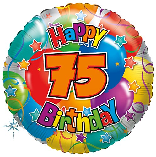 Karaloon F81075P Folienballon Geburtstag Happy Birthday 75 I 45cm I Mit holografischem Effekt verschönern die Helium Luftballons Geburtstag & Jubiläum von Karaloon