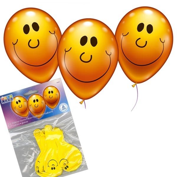 Latexballons Sunny Face mit sehr freundlichem Gesicht goldgelb, 6 Stk. von Karaloon