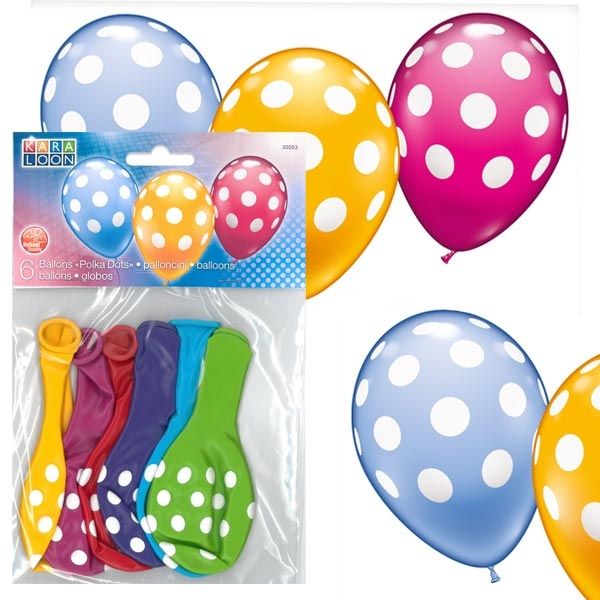 Latexballons im Punkte-Design, 6er Pack, heliumgeeignet, bunt gemischt von Karaloon