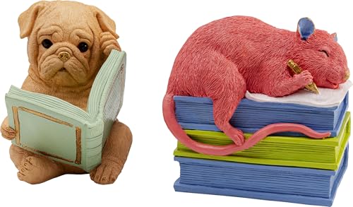 Kare Design Buchstütze Pet Party, (2-teilig), Mehrfarbig, Tiermotiv, Anti-Rutsch-Beschichtung, Wohnzimmer, für Kinder, Deko für Regale oder Sideboards, 15x11x15 cm (H/B/T) von Kare Design