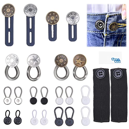 Extender Button Set Kare & Kind 24 Stück Verlängerungsknöpfe - Kragen, Hals, Taille - verstellbare, nicht nähbare Knopferweiterungen für Männer und Frauen - geeignet für Röcke, Jacken, Hosen, Mäntel von Kare & Kind
