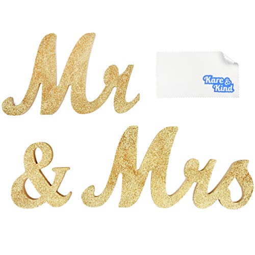 Kare & Kind Mr & Mrs. Sign (Glitzerndes Gold) - Veranstaltungsdekoration - Für Hochzeiten, Jubiläen, Brautduschen und mehr - Liebling Hochzeit Tischdekoration - DIY-Projekte, Geschenk, Display von Kare & Kind