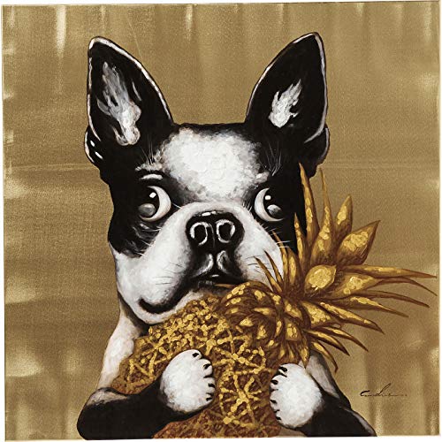 Kare Design Bild Touched Dog with Pineapple, Mehrfarbig, Leinwandbild, Hund, Acrylfarbe, Canvas, Tannenholz Rahmen, handgemalte Details, 80x80x4 cm (H/B/T) von Kare
