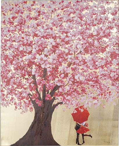 Kare Design Bild Touched Flower Couple, Gold/Pink, Bilddruck auf Leinwand, Tannenholz Rahmen, Acrylfarbe, Handgemalte Details, Hochformat, 100x80 cm (H/B) von Kare