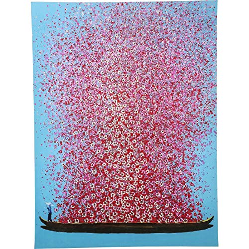 Kare Design Bild Touched Flower Boat, Blau/Pink, Leinwandbild, Canvas, Massivholz Rahmen, handgemalte Details mit Acrylfarbe, Abstrakt, Modern, Wohnzimmer, Schlafzimmer, Flur, 160x120x4 cm von Kare