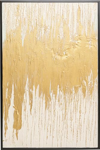 Kare Design Gerahmtes Bild Abstract Gold/Weiß, Leinwandbild, Acrylfarbe, Massivholz Rahmen, Wanddekoration, Wohnzimmer, Schlafzimmer, handgemalt, 80x120cm von Kare