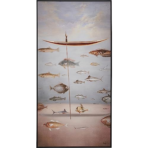 Kare Design Bild mit Rahmen Cloud Fisherman Boat Blau/Rosa, Massivholz Rahmen, handgemalte Details mit Acrylfarbe, Leinwand, Wanddekoration, Kunstwerk, Baumwoll Canvas, 120x60x3,5cm von Kare