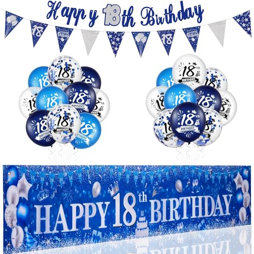 18 Geburtstag Deko, Luftballons 18. Geburtstag Frauen Dekorationen Banner, Konfetti 18. Geburtstag Deko Mädchen, 18. Geburtstag Deko für 18 Jahre Geburtstag Junge Mädchen Party von Kareeran